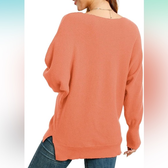 Super cute and comfy ORANGE stretchy soft knit sweater, sz SM - Picture 2 of 9